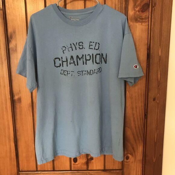 Champion Physical Ed Dept Standard Heavy Cotton Tee T Shirt Men Sz XL Blue Logo - Picture 13 of 13
